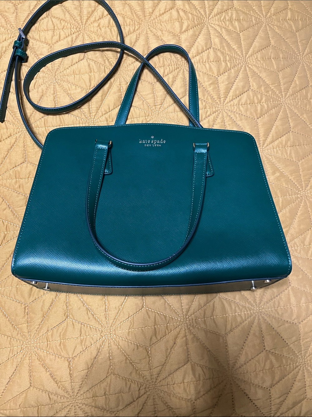 kate spade teal leather satchel with crossbody strap